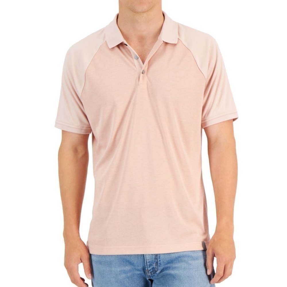 NWT mens Alfani Alfatech casual polo in polished nude color size medium.
